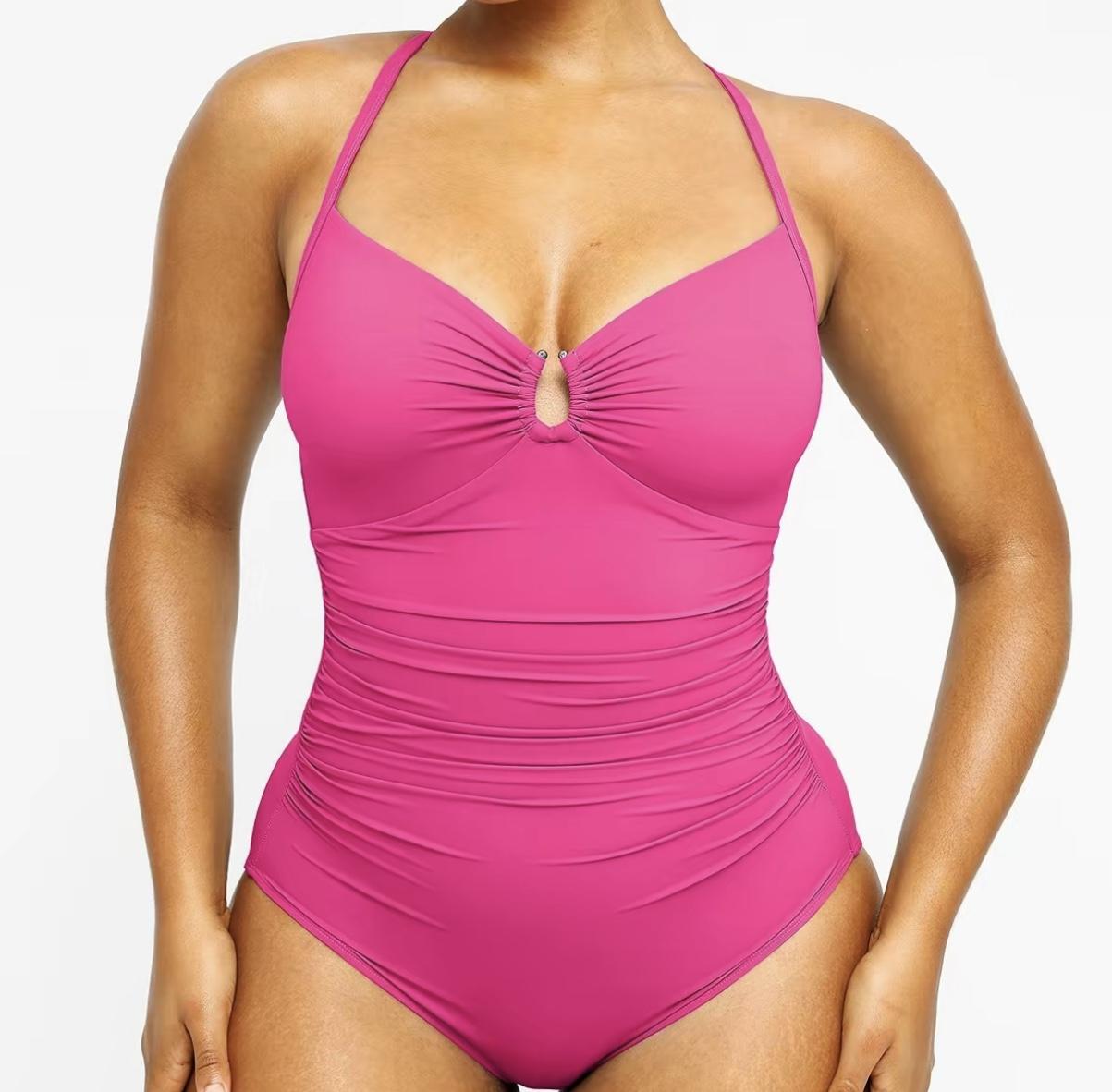 Women's Smart Sculpt Shaping Swimsuit U-Ring Cut Out Slimming Swimwear One Piece Tummy Tucking Bathing Suit