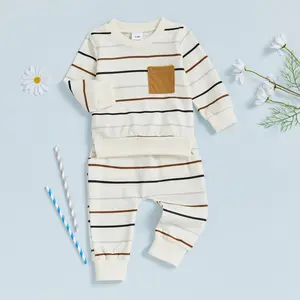 YSHWHWTS Toddler Baby Boy Outfit  Autumn 2Pcs Pants Sets Long Sleeve O Neck Striped Tops Drawstring Pants Sets Casual Bottoms Fall Newborn Baby Boy Clothes