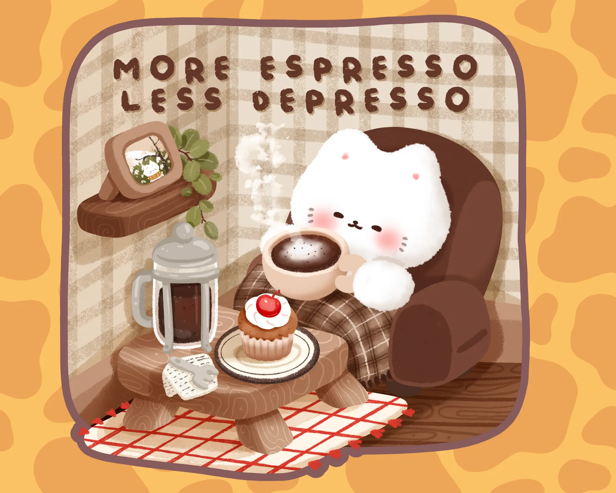 More Espresso Less Depresso Sticker – Funny Coffee Vinyl Decal for Laptop, Water Bottle & Journal.