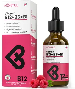 Montue Vitamin B12 Liquid Drops for Women, Sublingual B12 Methylcobalamin with B6 & B1, Vitamin B Complex, Vegan Raspberry Flavor, 5000 mcg, 2 fl oz