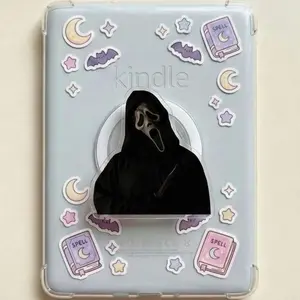 Magnetic Phone Grip Spooky Ghost Knif* Magneticphonegrips – Black Hooded Villain Acrylic Grip, Dark Humor Horror Kindleholder, Halloween Gift for Readers