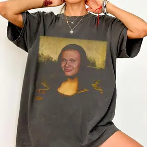 Funny Erling Haaland Mona Lisa Shirt, Retro Soccer Graphic Tee, Norway Soccer Shirt