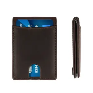 Only Brand RFID Blocking Slim Bifold Genuine Leather Minimalist Wallet for Men with Money Clip Pull Strap Easy Card Pullout