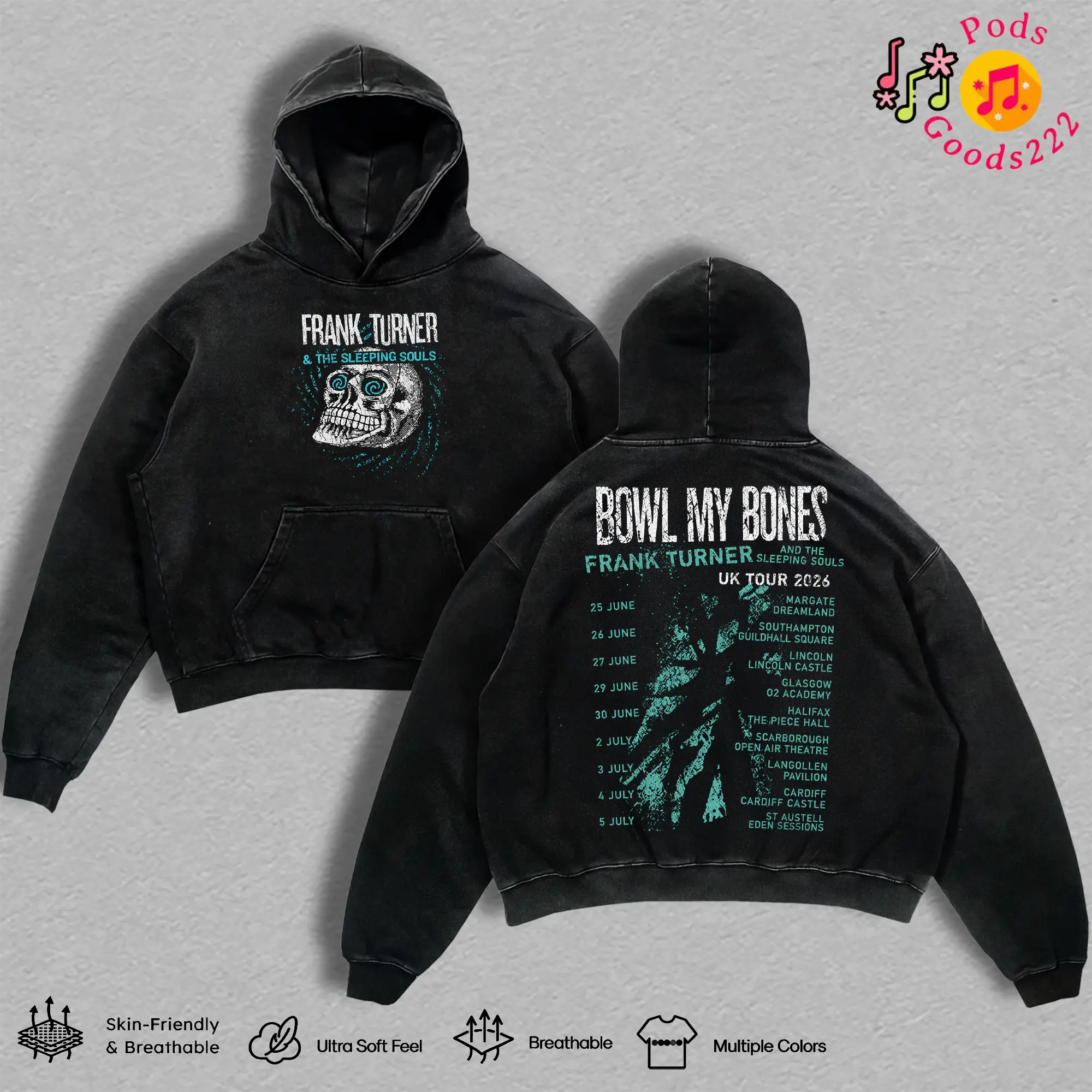 Frank Turner Bury My Bones Menswear Apparel - Unisex Soft Vintage Washed Oversized Heavyweight Seamless Cotton Tops, Hoodie, Sweatshirt, Folk Punk Double-Sided Concert Merch Gift for Music Fans