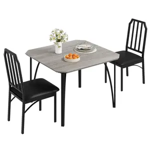 Garvee 3-Piece Kitchen Dining Set with Square Metal and Wood Table and 2 Padded Chairs, Ideal for Small Spaces, Light Gray Finish