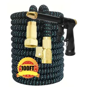High-Pressure Garden Watering Hose Set - 3x Expandable Retractable Design - Durable Rubber Material - American Standard Garden Hose Connectors - Suitable for Outdoor Home Cleaning and Car Washing - Multifunctional Garden Tool Kit