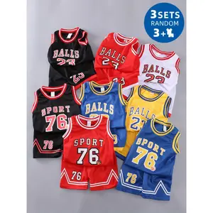 [Kids Sports Jersey Sets] 3 Sets of 6pcs Stylish And Cool Sports Jersey And Vest Outfits for Kids, for Outdoor