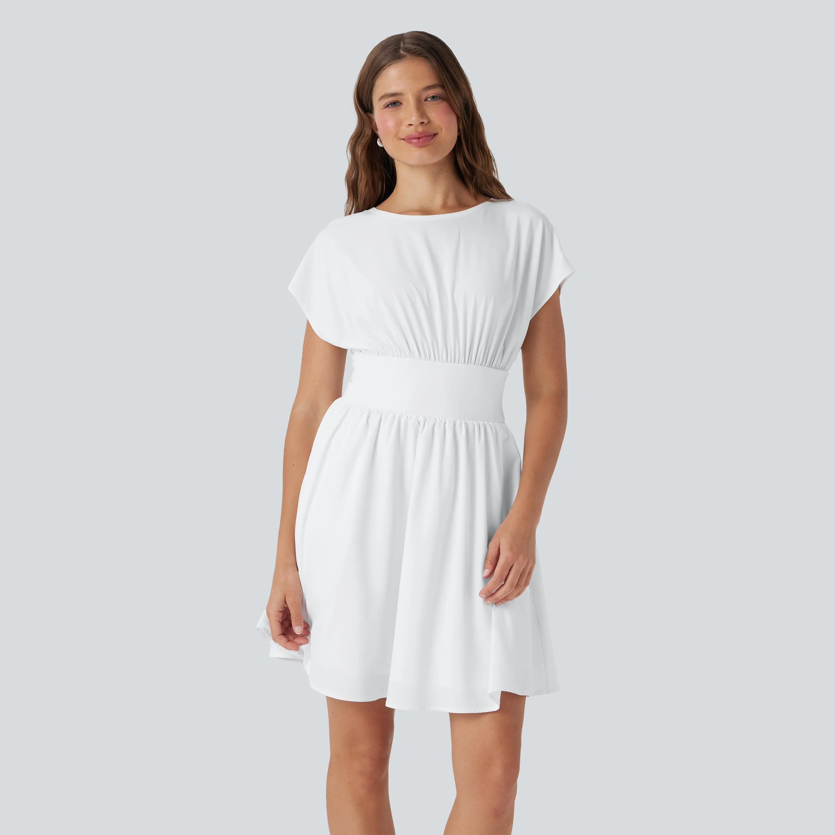 Halara Breezeful Batwing Short Sleeve Flowy Quick Dry Mini Work Dress with Side Pockets