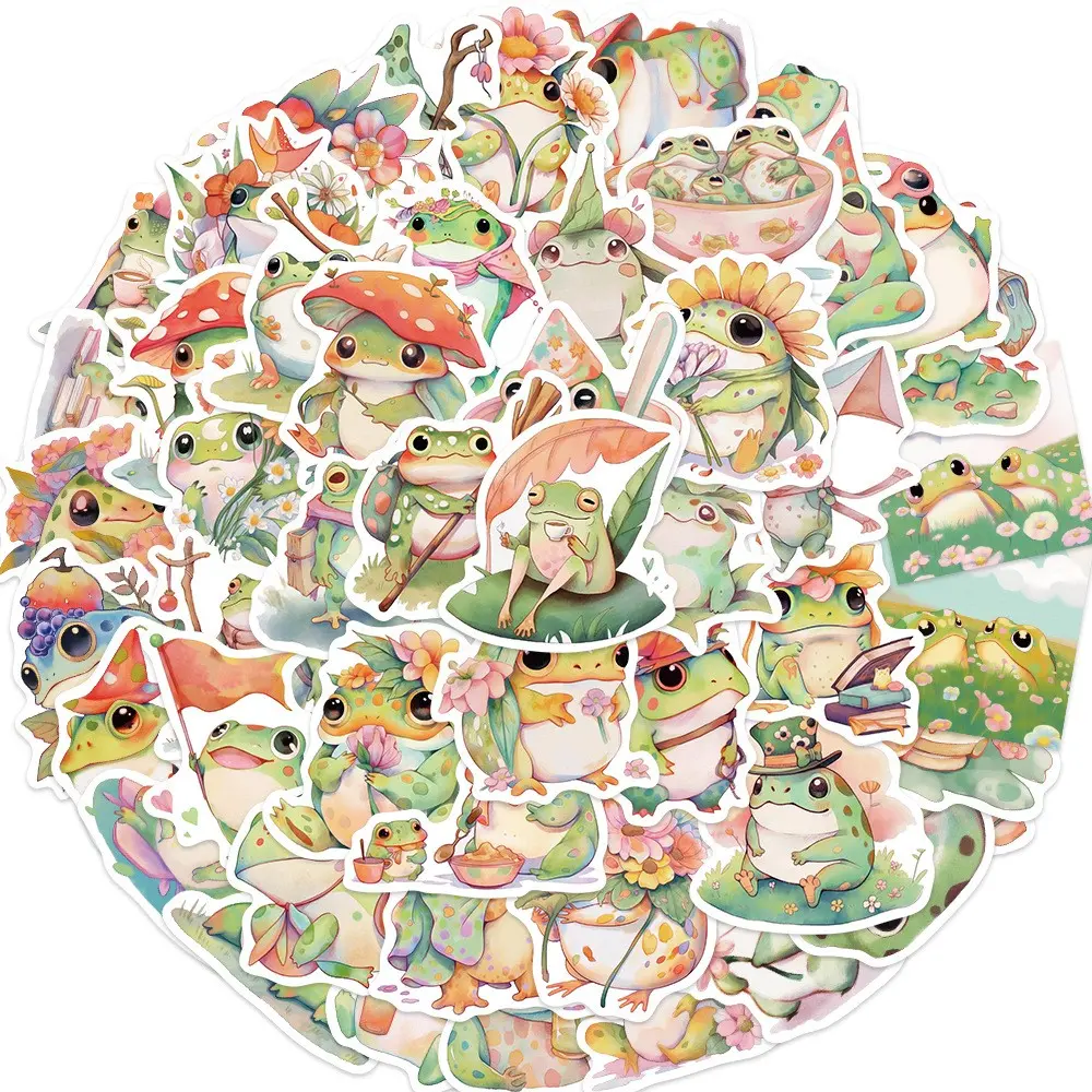 50 Original Colorful Fat Frog Stickers, Personalized Decorative Guitar Notebook Luggage DIY Waterproof, Flat Sticker Type, Cute Animal Stickers, Aesthetic Stickers