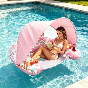 Inflatable Pool Chair Float with Canopy, Adjustable Sun Shade Lounge Float for Adults, Water Leisure Floating Chair with Cup & Phone Holder, Ideal for Pool, Beach & Outdoor Relaxation