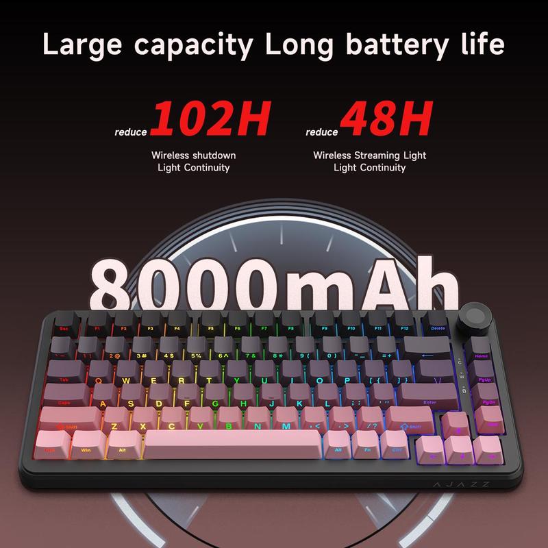 AJAZZ AK820MAX PLUS gift switch side engraved gradient powder wireless mechanical keyboard Bluetooth three-mode long battery life gaming office gaming 8000mah