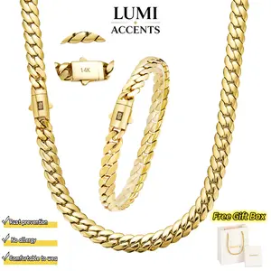 [Set]Premium 14K Gold Plated Miami Cuban Link chain Set, Classic 8mm Width, Multiple Lengths Available, Upgraded Anti-Tarnish Technology,, Unisex Design, Perfect for Parties & Business Occasions. gold-plated bracelet Jewelry Set Hypoallergenic.