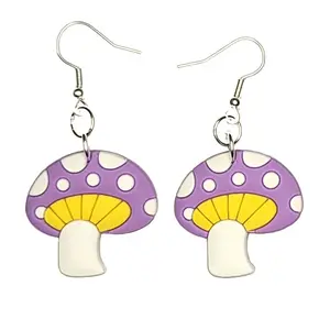 Mushroom Shroom Earrings Hypoallergenic Silver Plated Fishhooks Yazzle Dazzle Deer Forest Frog Toad Mushroom Rabbit Bunny Animal Truffle