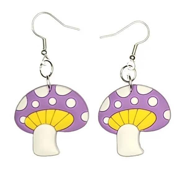 Mushroom Shroom Earrings Hypoallergenic Silver Plated Fishhooks Yazzle Dazzle Deer Forest Frog Toad Mushroom Rabbit Bunny Animal Truffle