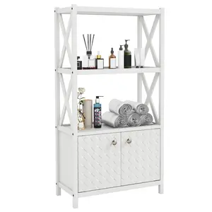 COSTWAY - Bathroom Storage Cabinet with Open Shelves and Double Doors-White