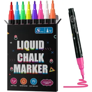 Extra Fine Tip Chalk Markers (8 Pack 1mm Point), Liquid Chalk Pens - Dry Erase Marker Pens for Blackboard, Chalkboards, Windows, Glass, Bistro, , Signs, Chalkboard Labels Included