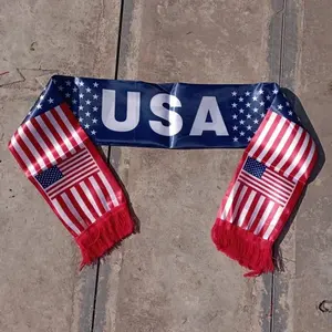 USA, Canada, and Mexico World Cup scarf, made of ice silk fabric, a stylish and comfortable wrap accessory for soccer fans.
