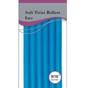 Annie Soft Twist Rollers 9/16in, 6 Count Heatless Hair Curlers, Blue
