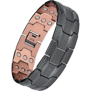 Feraco Copper Bracelet for Men 3X Strength,Magnetic Therapy Bracelet Copper Jewelry with Powerful 3800 Gauss Magnets,Premium Fold-Over Clasp  Adjustable Cuff