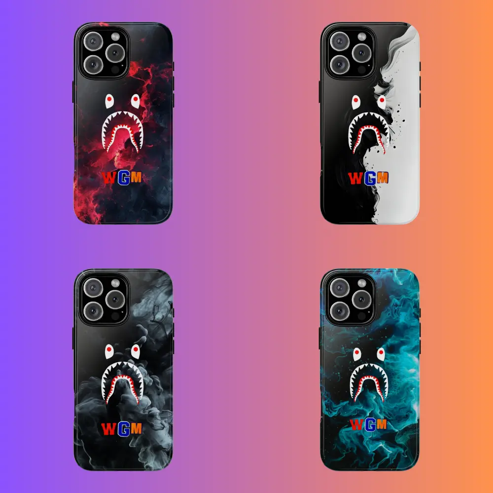 Dark Watercolor Phone Cases, Bape Shark iPhone Case for iPhone 16 15, 14, 13, 12, 11 Pro Max, Plus, Pro, XS Max, X, XS Durable PC Protection