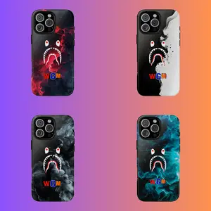 Dark Watercolor Phone Cases, Bape Shark iPhone Case for iPhone 16 15, 14, 13, 12, 11 Pro Max, Plus, Pro, XS Max, X, XS Durable PC Protection