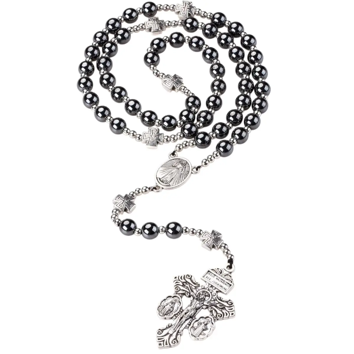 Hematite rosary beads catholic for women and men,Catholic baptism gifts for boys,Rosary for first communion boys or girl, Black