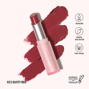MOIRA | Signature Lipstick (023, Dusty Red) | Creamy Lightweight Lipstick with Glossy Shine, Non-Sticky Finish | Infused with Mango Butter & Squalane for Hydrating Comfort