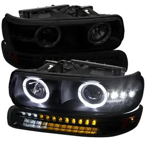 1999-2002 Chevrolet Silverado/ 2000-2006 Chevrolet Tahoe/Suburban Dual Halo Projector Headlights with LED Sequential Turn Signal Bumper Lights (Black Housing/Smoked Lens)