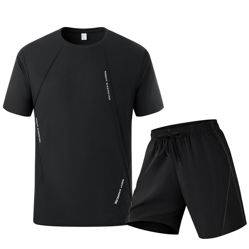 Men’s summer short-sleeve T-shirt and shorts set—casual, breathable, quick-drying, and moisture-wicking; suitable for outdoor sports, fitness, and running.