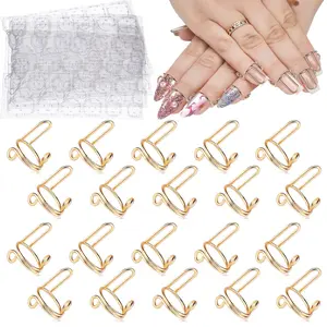 20PCS Wudu Nail Rings for Valentine‘s Gift, EBANKU Adjustable Nail Rings Reusable Detachable Women Gift Ring Set with 96PCS Adhesive Nail Tabs for Acrylic Nail Art Decoration - Gold