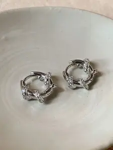 Elegant Copper Inlaid Zircon Ear Cuffs Hoop Earrings for Women, Artificial Zircon Inlay Design, Fashionable Simple Style, Perfect for Daily Wear, Parties, Casual Gatherings