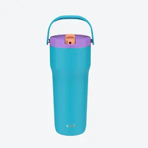 Zak Designs Sutton Insulated Stainless Steel Tumbler with Flip-Up Spout and Wide Carry Handle - 30 Ounce Water Bottle, Portable Drinkware