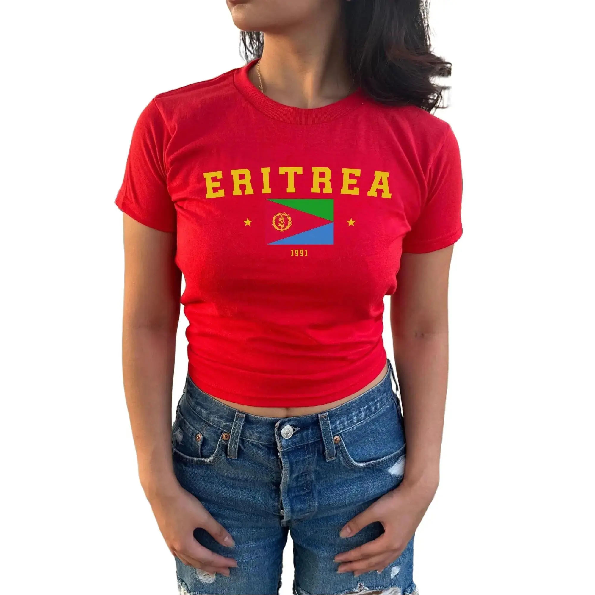 Eritrea 1991 Baby Tee, Vintage 2000s 90's Baby Tee, Eritrea 1991 Shirt, Africa Baby Tee, Eritrea Flag
