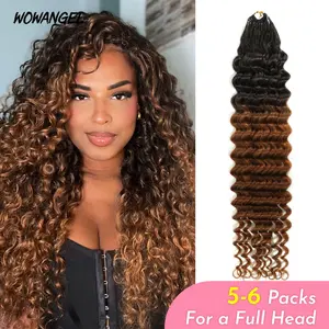 WOWANGEL Deep Wave Feather Crochet Human Hair Extensions 1B/27 Miracle Knots Human Hair Pre-Separated Feather Knotless 1B/4/30 Invisiable With String 100% Human Hair 5Pack Lightweight & Reusable For Women Easy Braiding