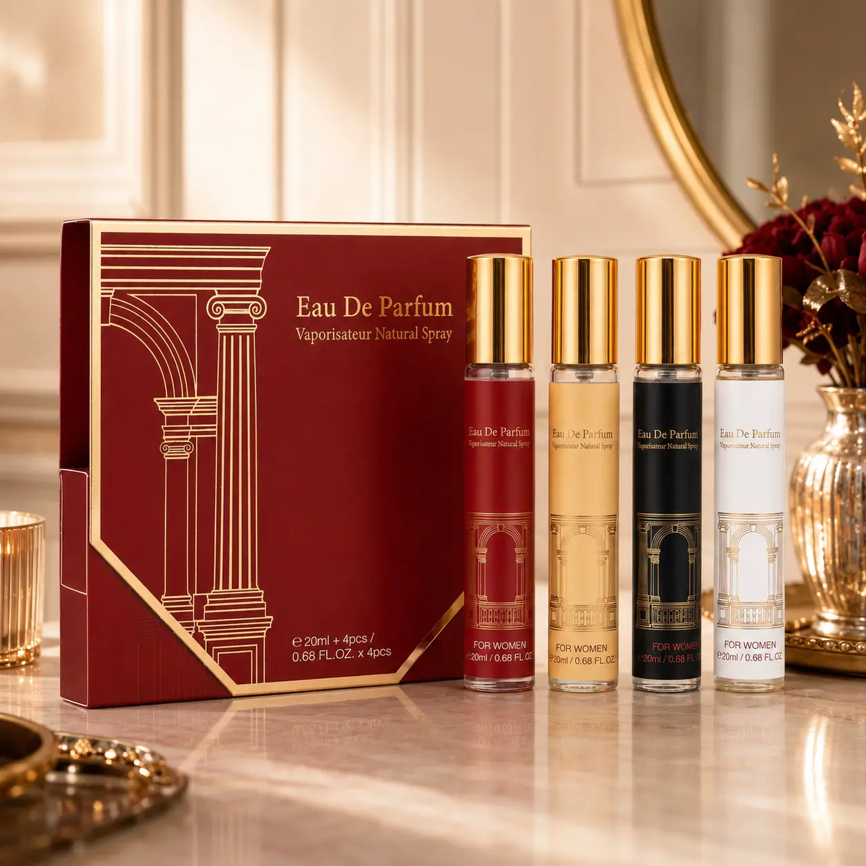 MYSTICAL Luxury 4-Piece Fragrance Beauty Set for Women, Long-Lasting Eau de Parfum Multi-Pack Travel Size Sprays (20ml/0.68 fl.oz x4), Premium Scented Fragrance Collection Travel Kit, Romantic Floral & Sweet Cologne
