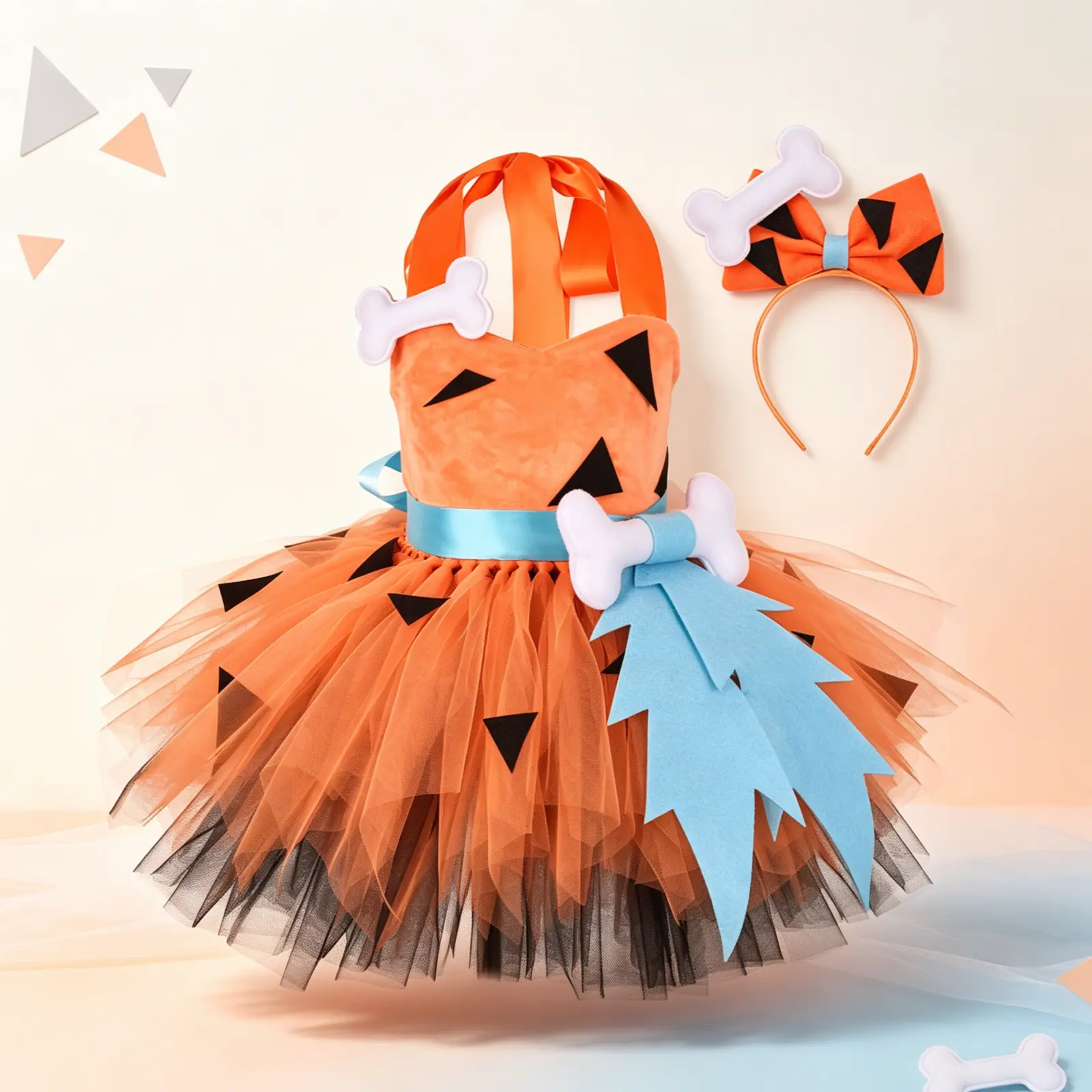 Kids Girl Halloween Cosplay Dress Patchwork Halterneck Backless Princess Dress Children's Day Dance Party Costumes with Headband