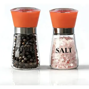 Salt and Pepper  Set of 2 - Refillable Mills & Shakers with Adjustable Coarseness, Easy Clean for Kitchen, Restaurant & Outdoor (Orange)