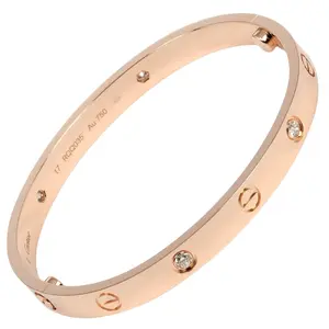 Pre-owned Cartier 18K Rose Gold (Au750) Small Leather Goods Love Classic Au750 Diamond Bracelet Size 17