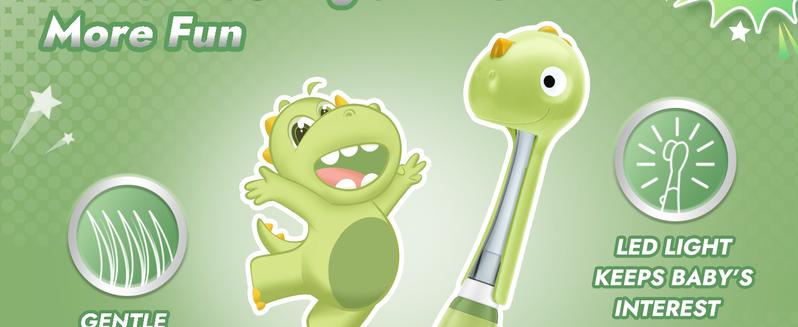 Papablic Max Toddler Sonic Toothbrush 1-3Y with Smart LED Timer Dino Cover 2 Brush Heads Fun Dinosaur Design for Kids, Lightweight Daily Oral Hygiene Tools