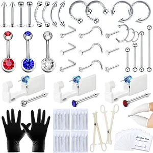 70 Pcs Body Piercing Kit for All Body Piercings Nose Piercing Gun Stainless Steel Piercing Jewelry with 12G 14G 16G 20G Piercing Needles for Ear Cartilage Tragus Nose Septum Lip Eyebrow