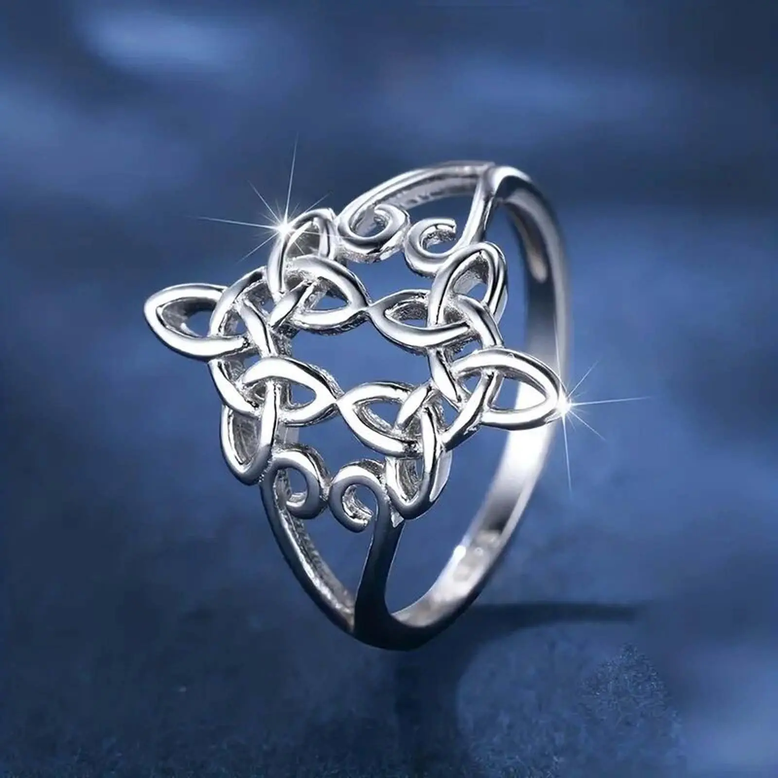 Women's Silver Tone Hollow Artificial Gemstone Ring - Mystical Design, Geometric Witch Knot, Cross Symbols, Unique Rings for Index Finger, Fashion Jewelry Accessory, Silver Tone Rings