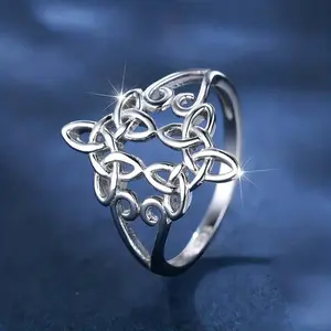 Women's Silver Hollow Design Mystical Jewelry Ring, Geometric Witch Knot & Cross Unique Symbol Fashion Index Finger Ring