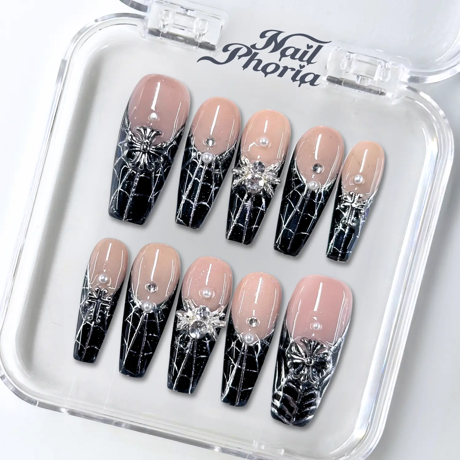 NailPhoria｜SILVER WIDOW 10PCS Handmade Press On Nails