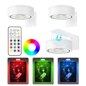3 Pieces Magnetic LED Art Display Lights, 13 RGB Colors, for Photo Frame Artwork, Wireless Painting with Remote Control, Party Home, Wall Decor Puck Lights-RGB