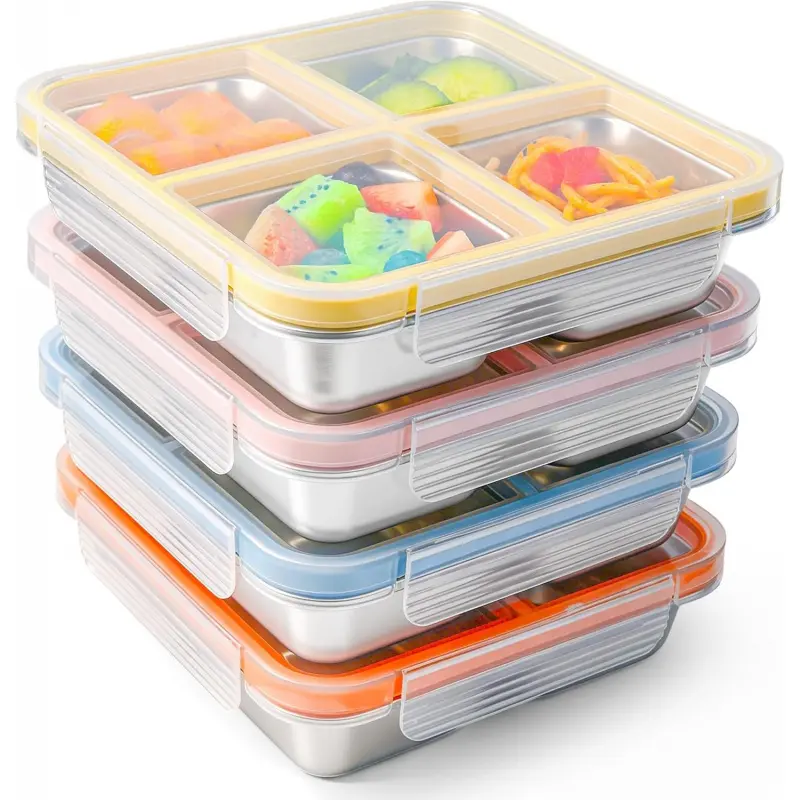 Stainless Steel Bento Lunch Box, 4-Compartment Food Storage Container for Adults - Leak-Proof, Reusable & Dishwasher Safe for Meal Prep, Office, and Travel, Stainless Steel Food Storage Containers, Reusable Box