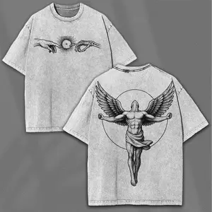 Angel Ascension Washed Tee: Gothic Divine Streetwear - Renaissance Winged Figure Design