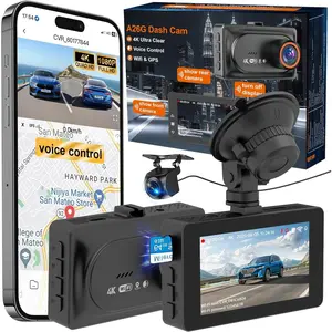 4K Dash Cam Front and Rear Camera with Voice Control, Cameras Dashcam for  with WiFi, GPS, 64G Card, 24H Parking , G-Sensor,IR Night Vision,Loop Recording