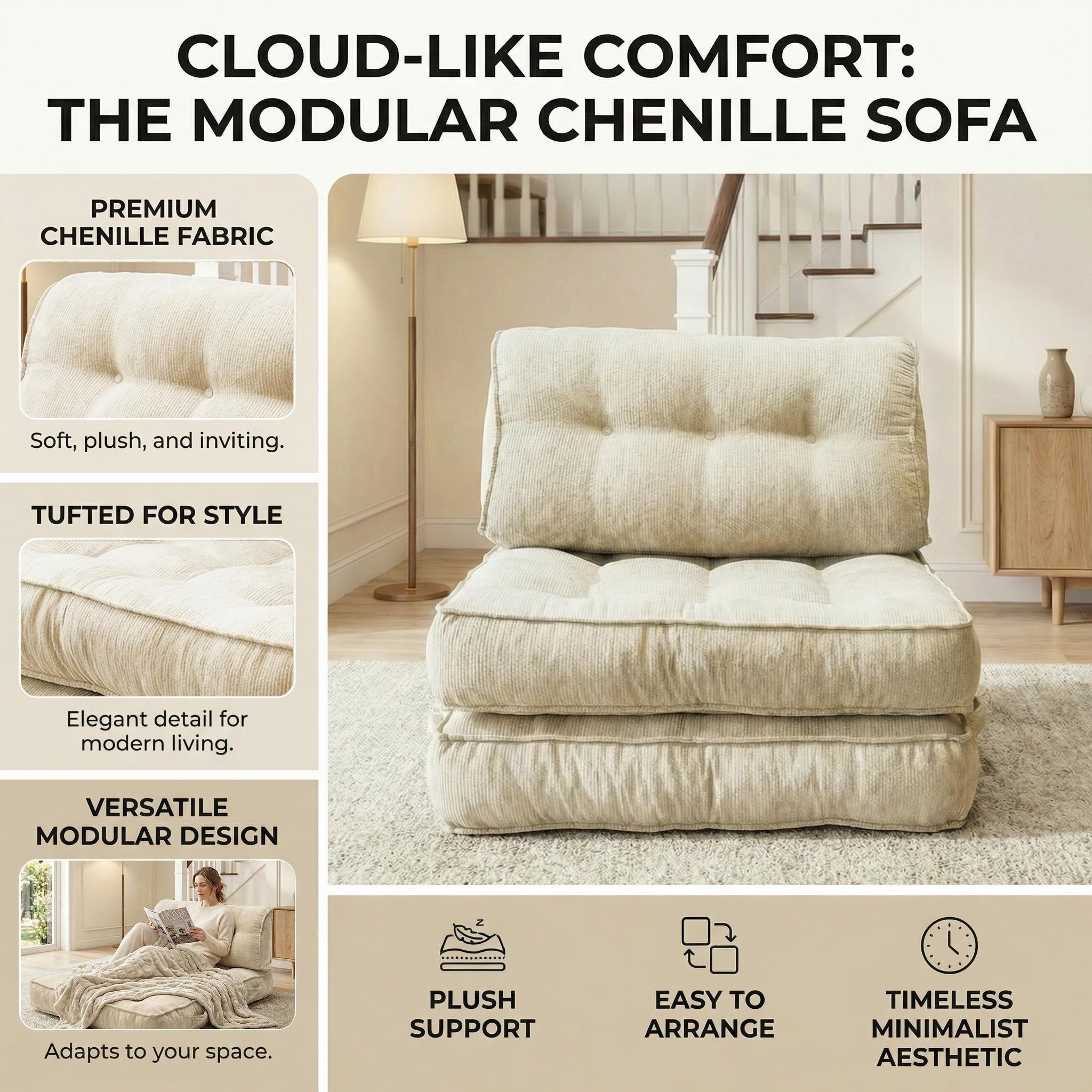 Single lazy sofa, small folding sofa bed with soft package for deep seat wrapping, boneless sofa in living room and bedroom, no need for assembly