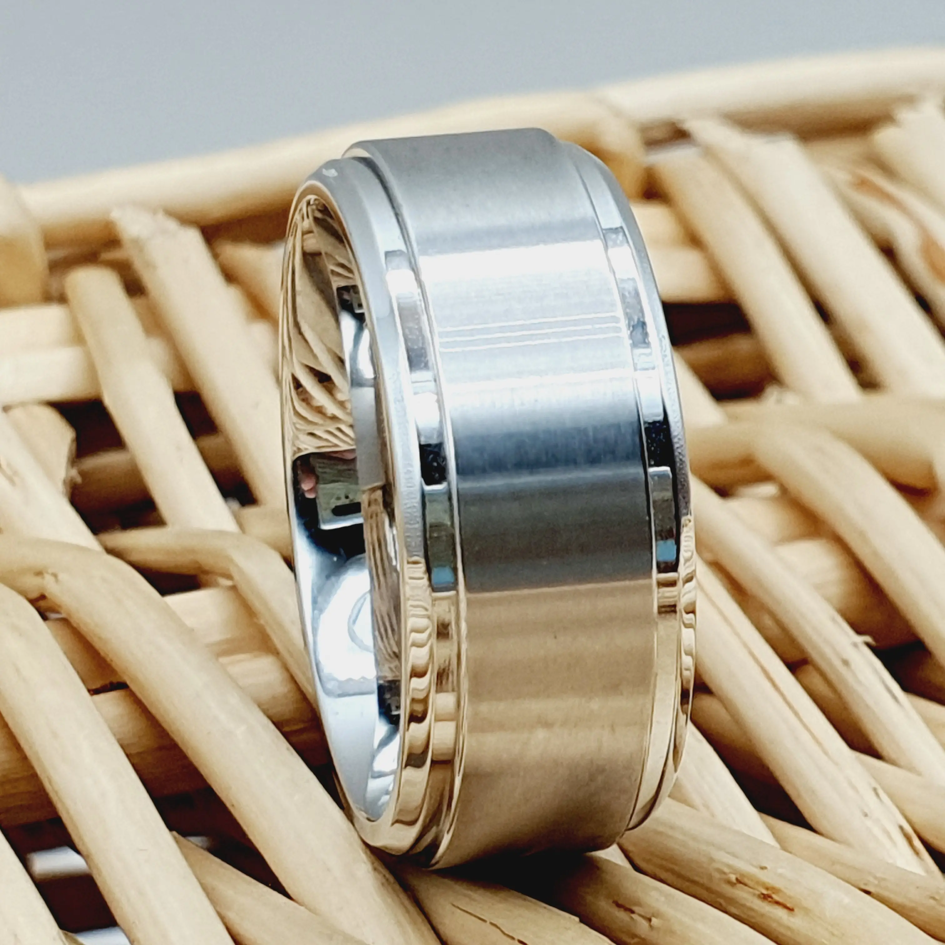 Custom White Titanium Ring for Men - 9MM Silver Band - Wedding, Engagement, Anniversary Ring