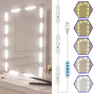 LED Makeup Mirror Light, Adjustable Hollywood Style Lighting, Dimmable Lighting, USB Powered 5v, Five Color Modes, Modern Mood Lighting, Ideal for Bathroom Vanity Use, Dressing Table Light, Interior Led Lights